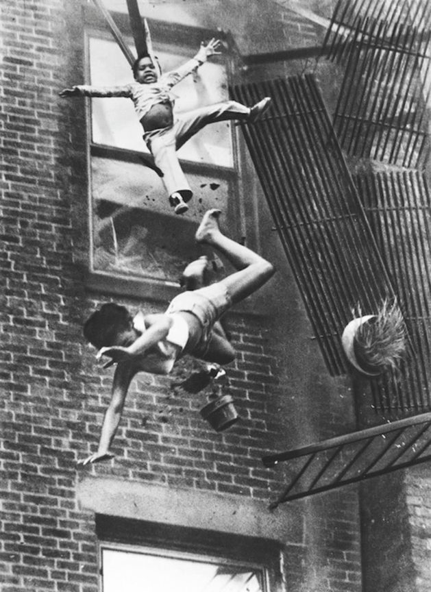 a mother and her daughter falling from a fire escape 1975 1
