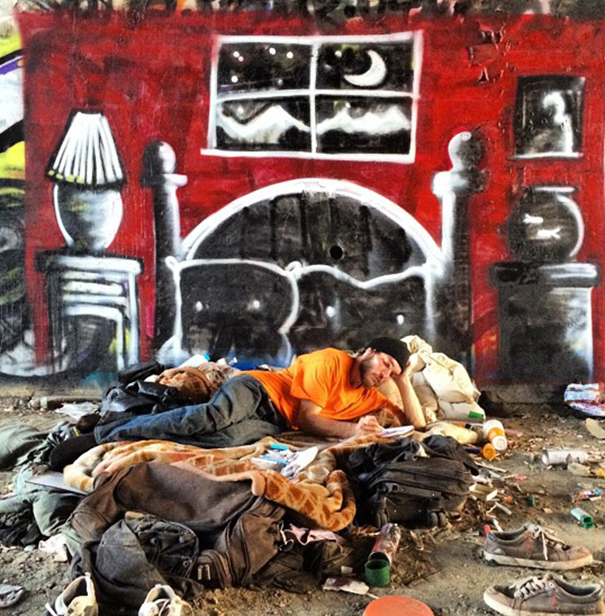 homeless man art interactive 9