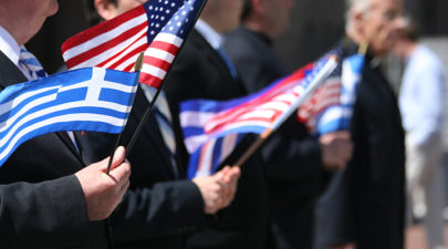 greek and american flags