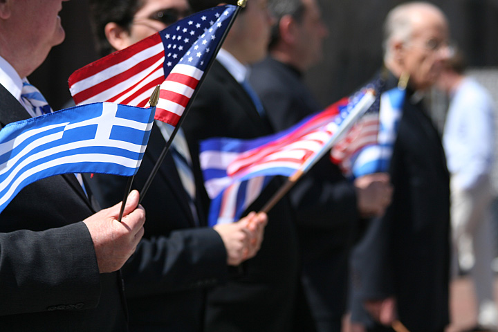 greek and american flags