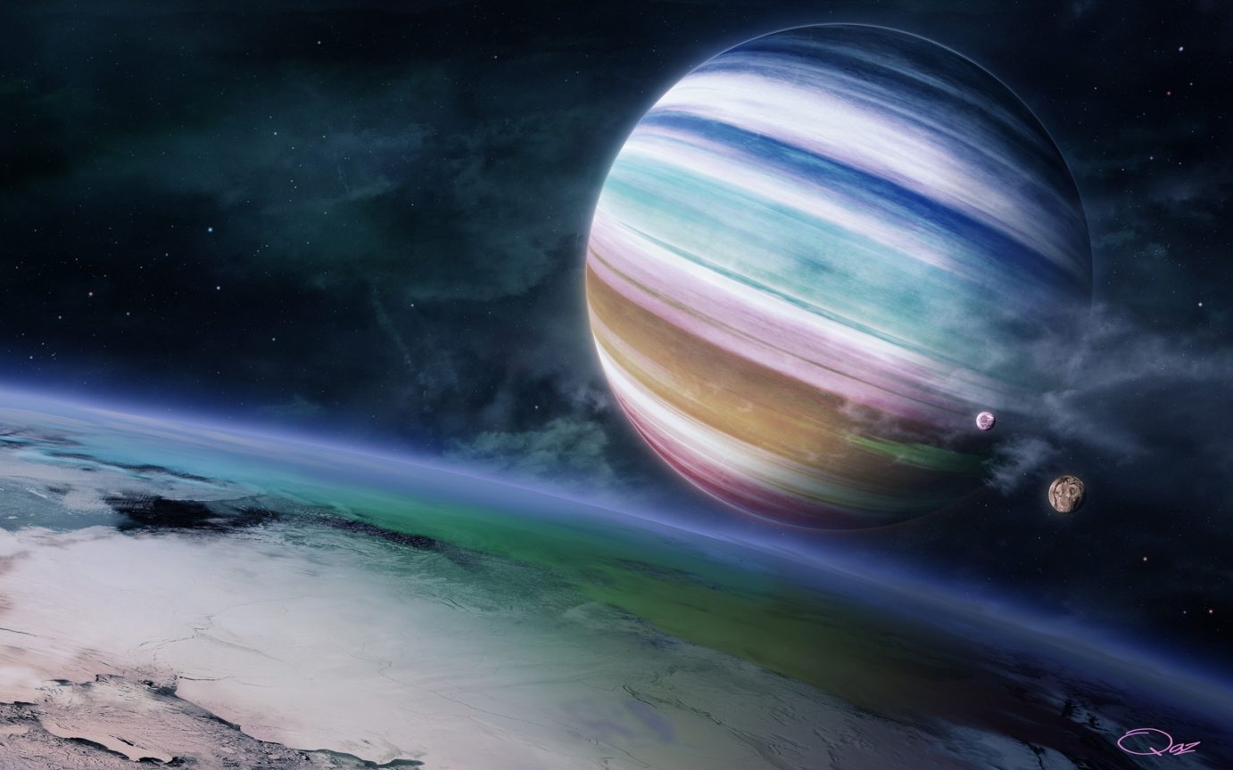 outer space planets fantasy art wide