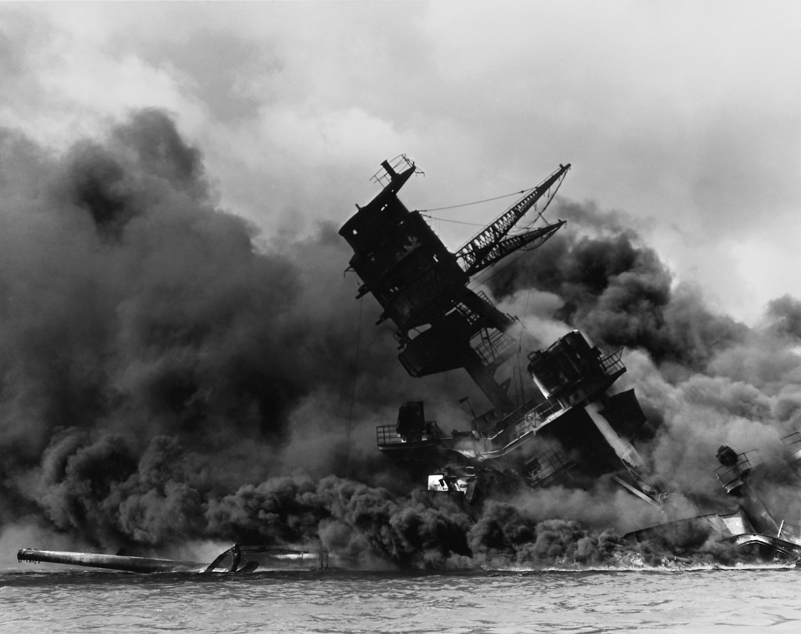 The USS Arizona BB 39 burning after the Japanese attack on Pearl Harbor NARA 195617 Edit scaled