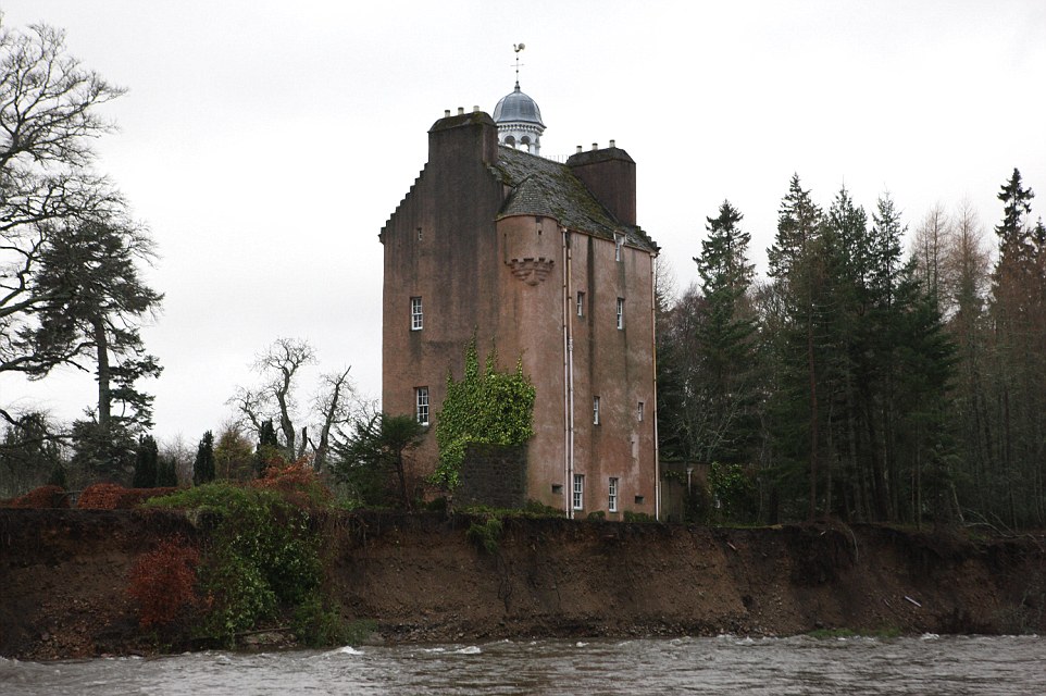 The historic castle, which is enclosed by Balmoral on three side, sits alongside the River Dee which burst its banks after Storm Frank 
