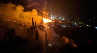 Fire destroys tents and shelters at migrant camp on the island of Samos