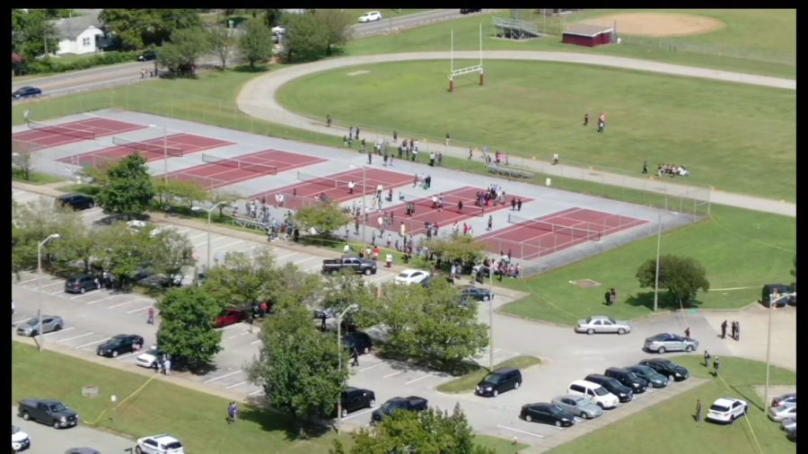 Drone 10 over the tennis courts at Heritage High School after a shooting on Sept. 20 2021. Students were evacuating there. 0