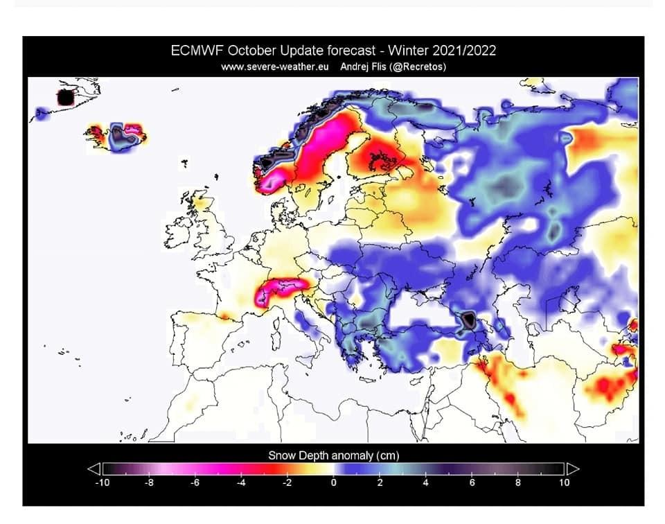 Χάρτης χιονοπτώσεων στην Ευρώπη: