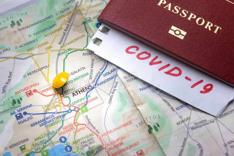 coronavirus epidemic travel restrictions greece concept note covid passport map athens novel corona virus 174614525