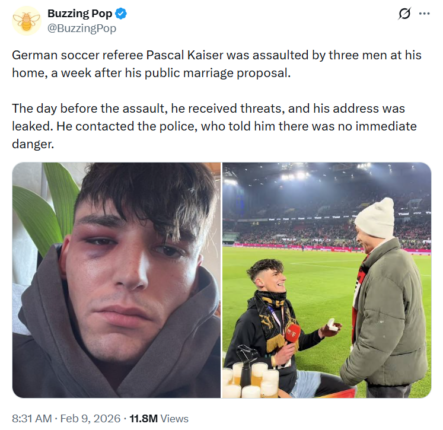 Φωτογραφία για: Γερμανία: Διαιτητής καταγγέλλει ομοφοβική επίθεση μετά από δημόσια πρόταση γάμου 2 Στιγμιότυπο οθόνης 2026 02 10 113329