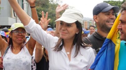 Maria C. Machado heading the protest